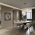 Modern Open Concept Dining and Living Room Interior With Sofa Coffee Table and Floor-to-Ceiling Windows