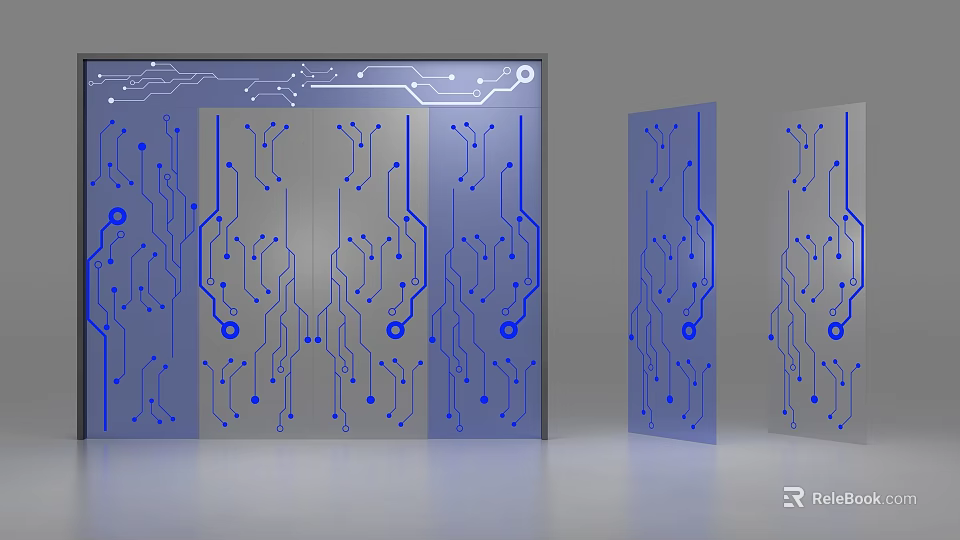 Abstract Blue Circuit Board Pattern Wall Panels With Modern Tech Inspired Design Elements 3d model