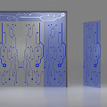 Abstract Blue Circuit Board Pattern Wall Panels With Modern Tech Inspired Design Elements 3d model
