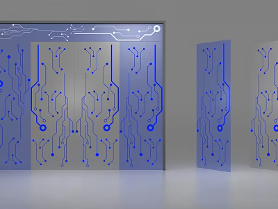 Abstract Blue Circuit Board Pattern Wall Panels With Modern Tech Inspired Design Elements 3d model