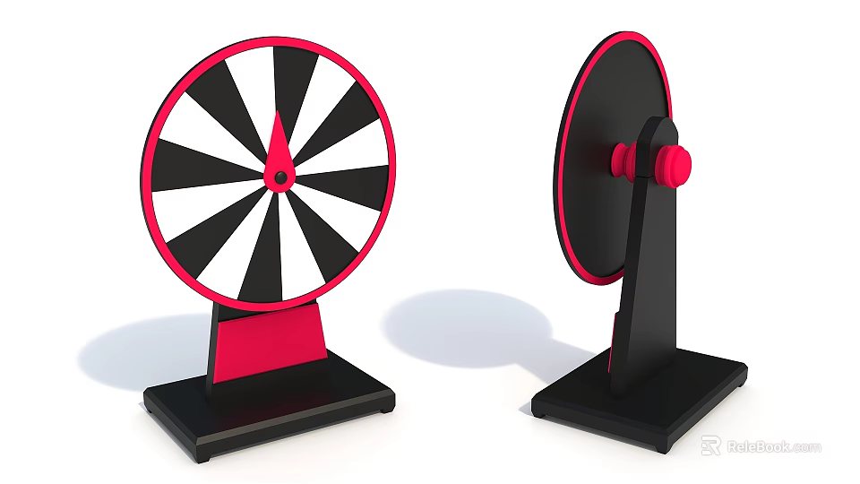 Red and Black Spinning Wheels with Stand Base and Pointer Design Decor 3d model
