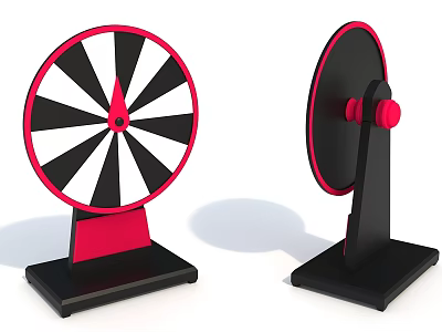 Red and Black Spinning Wheels with Stand Base and Pointer Design Decor 3d model