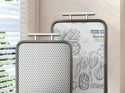 Modern Kitchen Cutting Boards With Food Illustrations 3d model