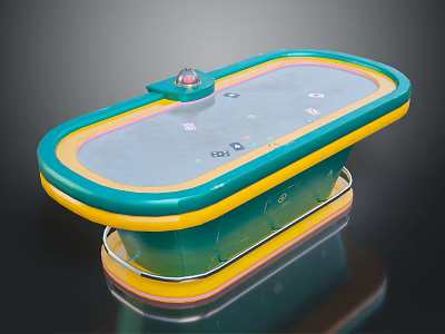 Colorful Casino Entertainment Table With Green Yellow Blue Trim And Gray Surface 3d model