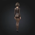 Woman In Fitted Gray Dress With Black Stockings And Black High Heels On Black Background 3d model