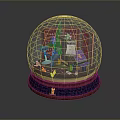 Decorative Snow Globe with Miniature Interior Scene Wooden Bookshelves Table and Daily Life Items