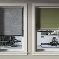 Various Window Roller Blinds In Different Colors For Modern Home Windows With Garden Views