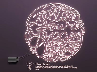 Creative Lighting Combination with Neon Lamp Follow your Dream Text and Decorative Illuminated Design 3d model