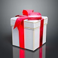 Household Decorative White Gift Box With Red Bow Ribbon And Gold Lines On Dark Background