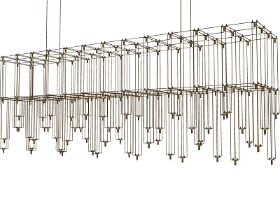 Modern Geometric Metal Frame Chandelier With Hanging Linear Design Elements 3d model