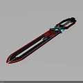 Modern Fantasy Sword With Black Red Accents And Blue Glowing Decorative Elements