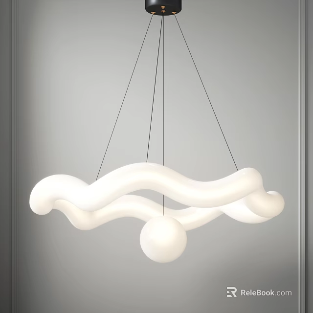 Modern White Chandelier With Wavy Design And Hanging Spherical Decor For Interior 3d model 