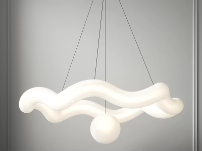 Modern White Chandelier With Wavy Design And Hanging Spherical Decor For Interior 3d model