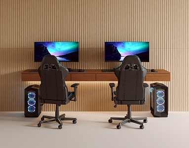 Modern computer desk computer host monitor e-sports chair engineering chair 3d model