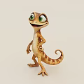 Playful Cartoon Lizard Figurine With Big Green Eyes Brown Beige Color Standing Pose