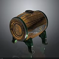Wooden Barrel With Wooden Texture Green Metal Stands And Metal Bands