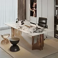 Modern Study Room Interior With Marble Desk Black Chair And Decorative Shelves