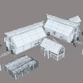 Traditional Wooden Houses With Thatched Roofs Surrounding Storage Bins And Small Outbuildings