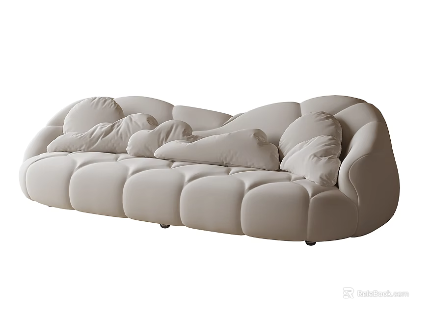 Light Beige Upholstered Sectional Sofa With Plush Cushions And Curved Design 3d model 