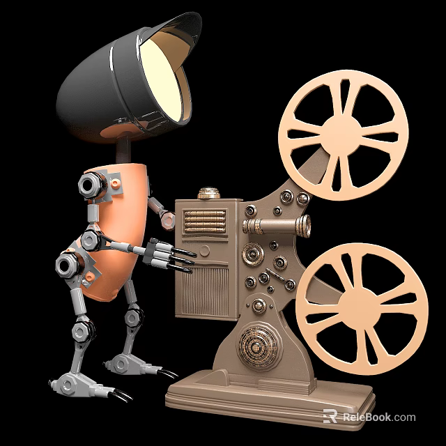 Smart Machine With Film Projector Mechanical Reels And Vintage Cinema Design 3d model 