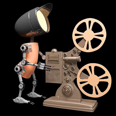 Smart Machine With Film Projector Mechanical Reels And Vintage Cinema Design 3d model