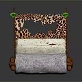 Handcrafted Decorative Structure With Leopard Print Canopy Wooden Frame And White Cushioned Seats