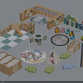 Kindergarten Indoor Design With Wooden Play Areas Toys Teepee Swings Mushroom Decorations And Storage Cabinets