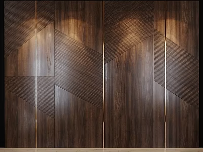 Modern Walnut Wood Wall Decor With Geometric Patterns And Metal Accents 3d model