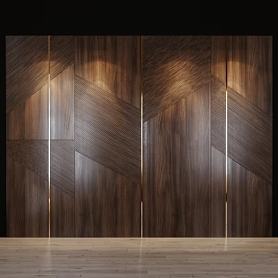 Modern Walnut Wood Wall Decor With Geometric Patterns And Metal Accents 3d model