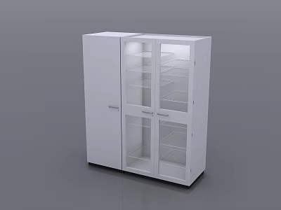 Laboratory White Storage Cabinet With Glass Doors And Internal Shelves 3d model