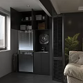 Modern Living Room Interior With Toshiba Washer Dryer Black Cabinets And Sink