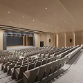 Modern Conference Hall Interior With Rows Of Chairs And Ceiling Lights