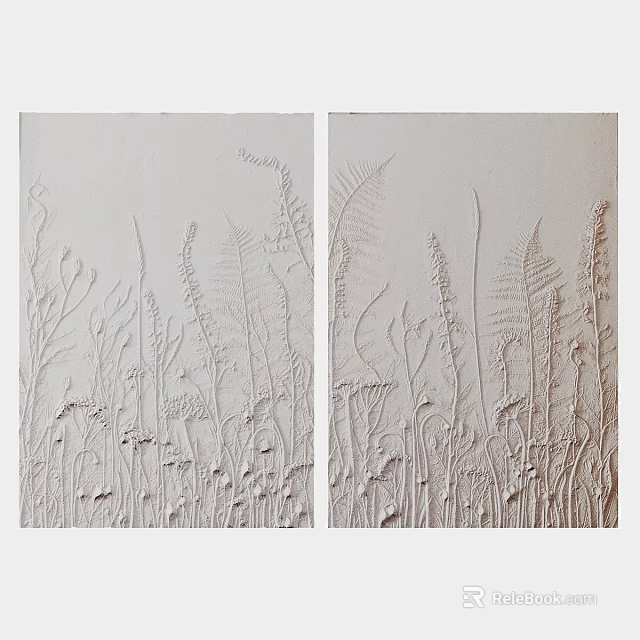 White Decorative Wall Panels With Natural Plant Relief Patterns And Textures 3d model 