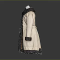 Long Cream Colored Coat With Fur Collar Dark Fur Trim And Tie Front Design