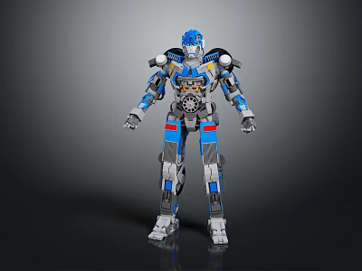 Smart Robot With Blue Gray And Red Details Standing Posture Mechanical Joints On Dark Background 3d model