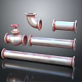Industrial Metal Pipe Fittings Featuring Valve Elbow And Straight Rusty Tubes