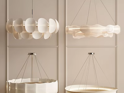Modern Chandeliers with Unique Petal and Wave Design in Neutral Color and Metal Frame 3d model