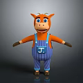 Cartoon Cow Character Orange Body Blue Striped Overalls With J Initial On Chest Dark Background