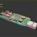 Computer USB Peripheral Module with Circuit Board USB Connector IC Chip Resistors and LED Indicators 3d model