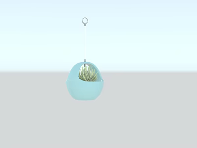 Hanging Potted Plant In Light Blue Spherical Pot With Succulent And Hook 3d model