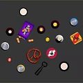 Assorted Drinks and Snacks Collection with Cans Bottles Pretzels Chips and Glassware
