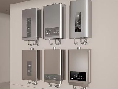 Silver Wall Mounted Water Heaters with Digital Temperature Displays for Daily Use 3d model