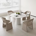 Modern Interior Dining Table Set With Round White Table And Four Light Gray Chairs 3d model