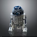 Blue and White Robot Character with Dome Head and Striped Mechanical Body Design