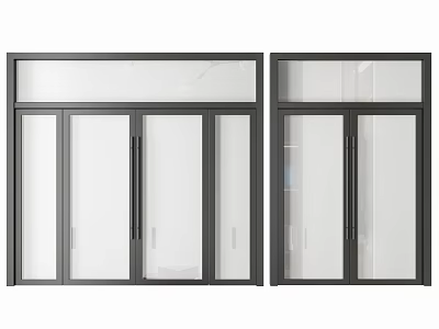 Modern Double Doors With Glass Panels And Black Metal Frame For Interior Design 3d model