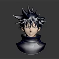 Anime Character 3D Head Model With Spiky Black Hair High Collar And Golden Button