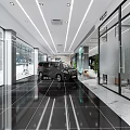 Modern Car Dealership Showroom With Luxury Black Car Reception Seating Area And Marble Floor