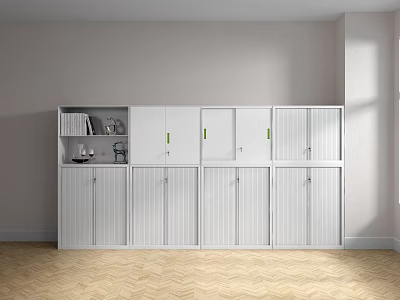 White Modern Bookcase with Upper Shelves Holding Books Decorative Items and Lower Storage Cabinets 3d model