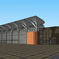 Modern Public Hall Interior With Glass Roof Escalator Large Windows And Square Tiles