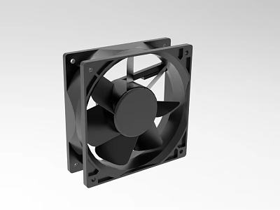 Industrial Equipment Axial Fan with Black Square Frame and Metal Blades 3d model